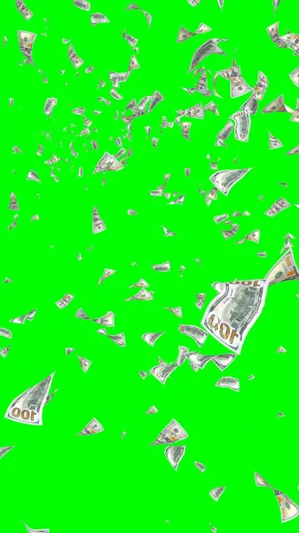 Vliegende Dollars Bankbiljetten Geïsoleerd Chromakey Het Geld Vliegt Lucht 100 — Stockfoto