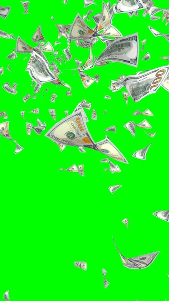 Vliegende Dollars Bankbiljetten Geïsoleerd Chromakey Het Geld Vliegt Lucht 100 — Stockfoto