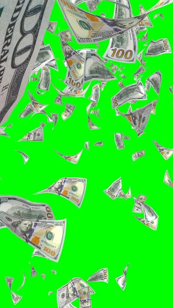 Létající Dolarové Bankovky Izolované Chromakey Peníze Vznášejí Vzduchu 100 Amerických — Stock fotografie