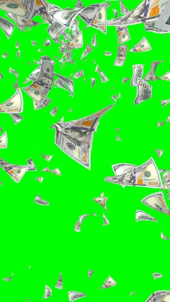 Banconote Dollari Volanti Isolate Chromakey Soldi Volano Aria 100 Banconote — Foto Stock