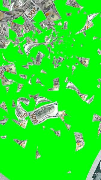 Banconote Dollari Volanti Isolate Chromakey Soldi Volano Aria 100 Banconote — Foto Stock