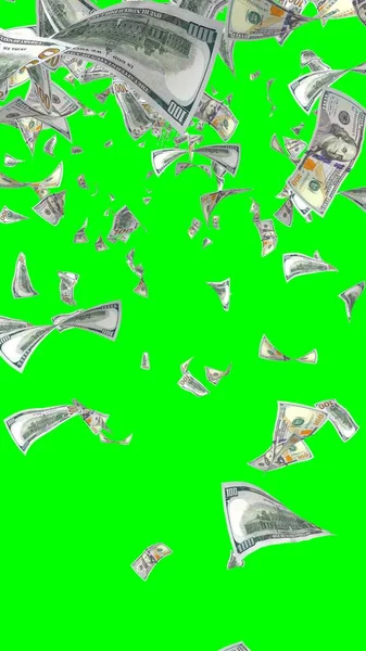 Banconote Dollari Volanti Isolate Chromakey Soldi Volano Aria 100 Banconote — Foto Stock