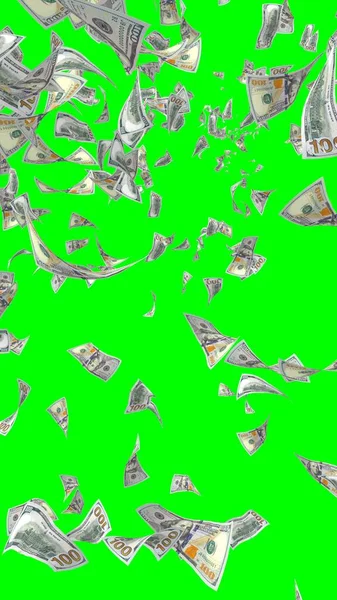 Vliegende Dollars Bankbiljetten Geïsoleerd Chromakey Het Geld Vliegt Lucht 100 — Stockfoto