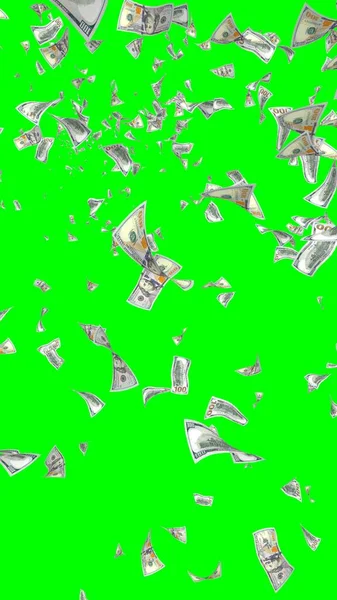 Banconote Dollari Volanti Isolate Chromakey Soldi Volano Aria 100 Banconote — Foto Stock