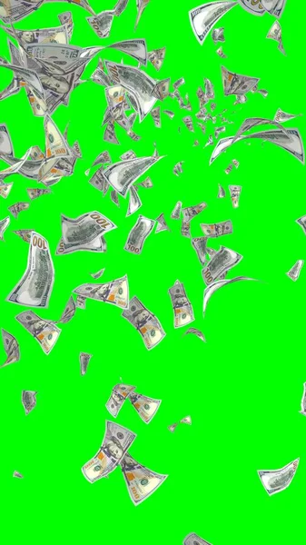 Banconote Dollari Volanti Isolate Chromakey Soldi Volano Aria 100 Banconote — Foto Stock