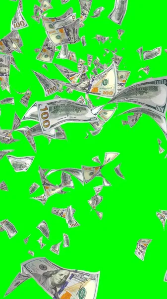 Vliegende Dollars Bankbiljetten Geïsoleerd Chromakey Het Geld Vliegt Lucht 100 — Stockfoto