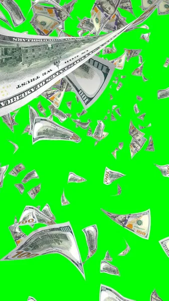 Flying Dollars Banknotes Isolated Chromakey Money Flying Air 100 Banknotes — Stock Photo, Image