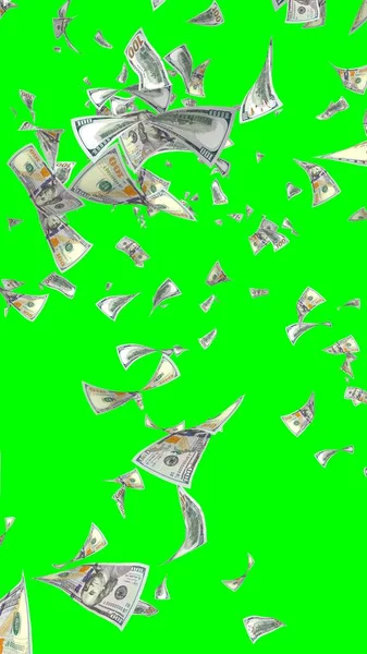 Banconote Dollari Volanti Isolate Chromakey Soldi Volano Aria 100 Banconote — Foto Stock