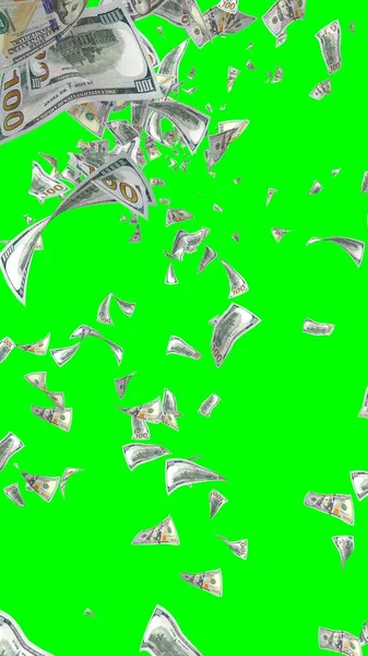 Banconote Dollari Volanti Isolate Chromakey Soldi Volano Aria 100 Banconote — Foto Stock