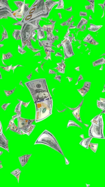 Vliegende Dollars Bankbiljetten Geïsoleerd Chromakey Het Geld Vliegt Lucht 100 — Stockfoto