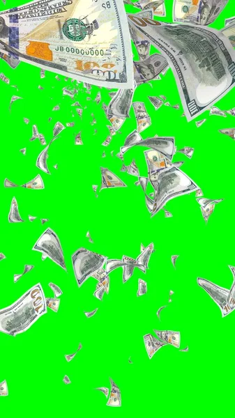 Banconote Dollari Volanti Isolate Chromakey Soldi Volano Aria 100 Banconote — Foto Stock