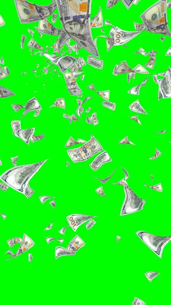 Vliegende Dollars Bankbiljetten Geïsoleerd Chromakey Het Geld Vliegt Lucht 100 — Stockfoto