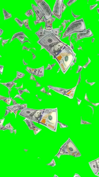 Vliegende Dollars Bankbiljetten Geïsoleerd Chromakey Het Geld Vliegt Lucht 100 — Stockfoto