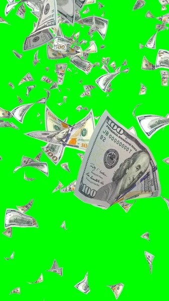 Banconote Dollari Volanti Isolate Chromakey Soldi Volano Aria 100 Banconote — Foto Stock