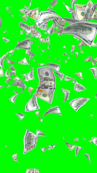 Vliegende Dollars Bankbiljetten Geïsoleerd Chromakey Het Geld Vliegt Lucht 100 — Stockfoto