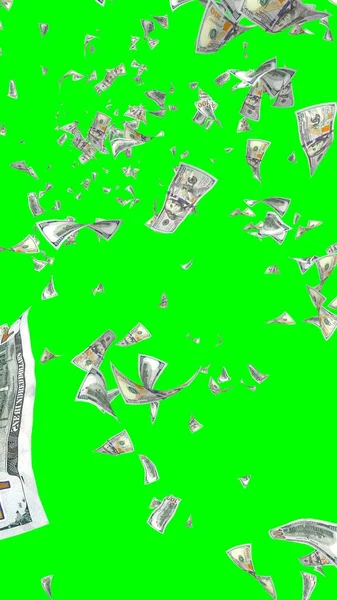 Banconote Dollari Volanti Isolate Chromakey Soldi Volano Aria 100 Banconote — Foto Stock