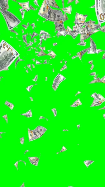 Banconote Dollari Volanti Isolate Chromakey Soldi Volano Aria 100 Banconote — Foto Stock