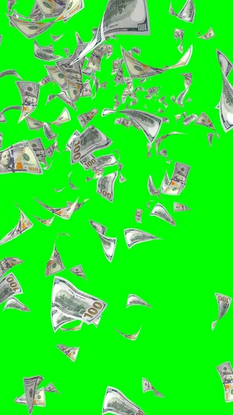 Banconote Dollari Volanti Isolate Chromakey Soldi Volano Aria 100 Banconote — Foto Stock