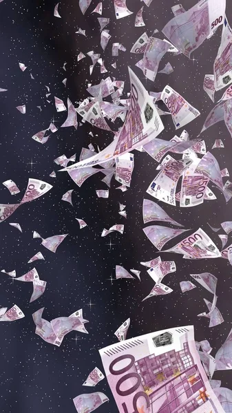 Flying Euro Banknotes Outer Space Starry Background Money Flying Outer — Stock Photo, Image