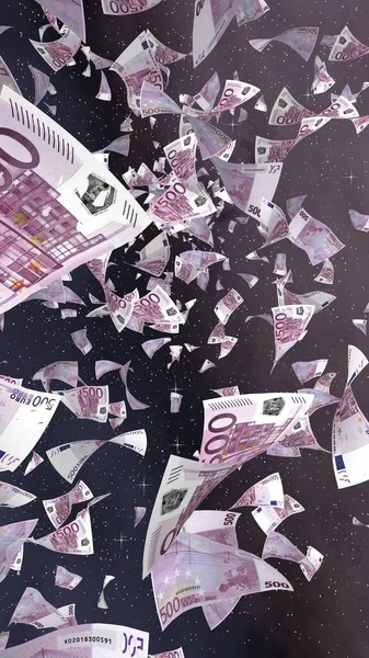 Billetes Euros Voladores Sobre Fondo Estrellado Del Espacio Exterior Dinero —  Fotos de Stock