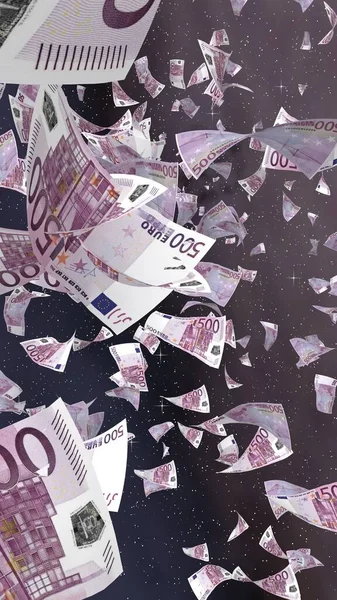 Fliegende Euro Banknoten Auf Einem Sternenhintergrund Weltall Geld Fliegt Den — Stockfoto