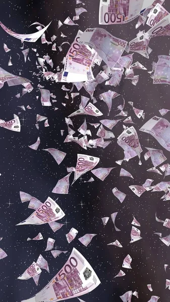 Flying Euro Banknotes Outer Space Starry Background Money Flying Outer — Stock Photo, Image