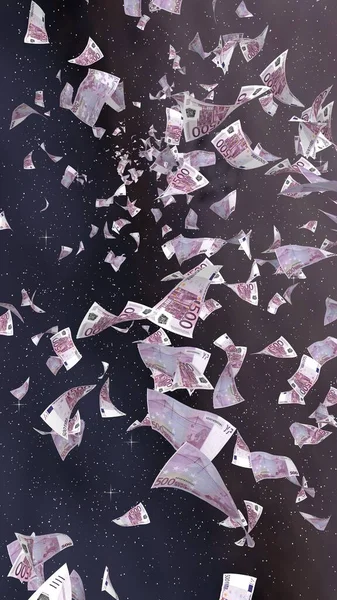 Fliegende Euro Banknoten Auf Einem Sternenhintergrund Weltall Geld Fliegt Den — Stockfoto