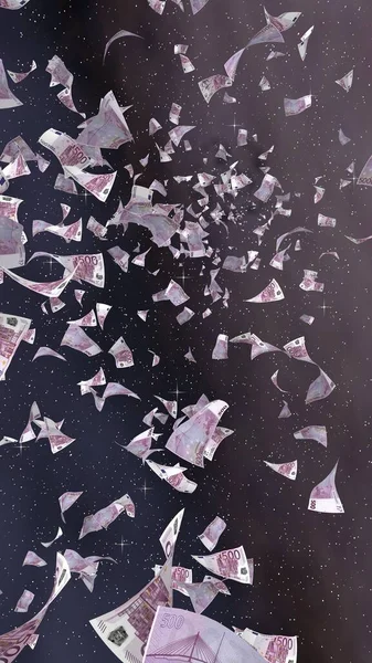 Flying Euro Banknotes Outer Space Starry Background Money Flying Outer — Stock Photo, Image