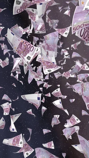 Létající Eurobankovky Hvězdném Pozadí Vesmíru Peníze Letí Vesmíru 500 Euro — Stock fotografie