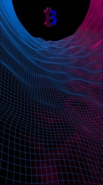Soyut karanlık arka planda dijital para birimi sembolü Bitcoin. Kripto para piyasasının büyümesi. İş, finans ve teknoloji konsepti. 3d illüstrasyon