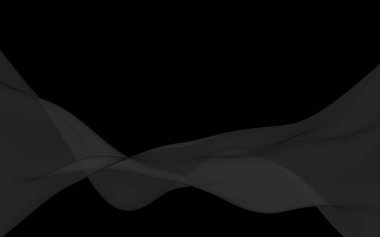 Siyah soyut arka plan. Kanat çırpan siyah eşarp. Rüzgâr siyah kumaşında sallanıyor. 3B illüstrasyon