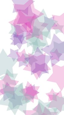 Beyaz arka plan üzerinde çok renkli yarı saydam yıldızlar. Pembe tonları. 3d illüstrasyon