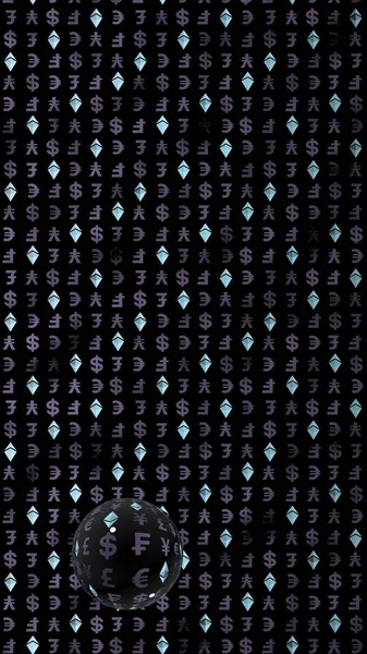 Κρύσταλλο Και Συνάλλαγμα Σκοτεινό Φόντο Ψηφιακό Σύμβολο Κρυπτονομίσματος Επιχειρηματική Ιδέα — Φωτογραφία Αρχείου