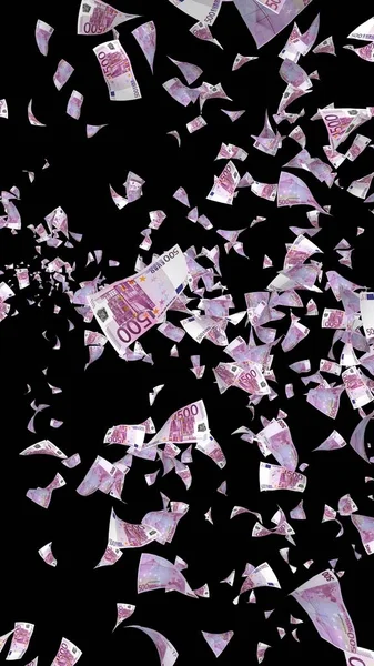 Flying Euro Banknotes Isolated Dark Background Money Flying Air 500 — Stock Photo, Image