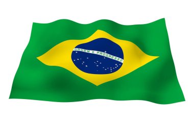 Brezilya bayrağı sallayarak. Ordem e Progresso. Sipariş ve ilerleme. Rio de Janeiro. Güney Amerika. Devlet sembolü. 3D çizim
