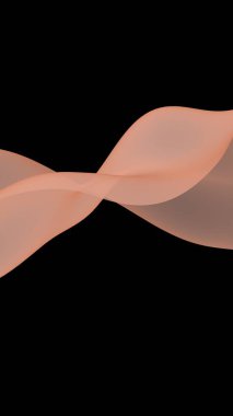 Soyut dalga. Eşarp. Siyah arka planda parlak kurdele. Soyut duman. Raster hava desteği. Dikey görüntü yönlendirmesi. 3B illüstrasyon