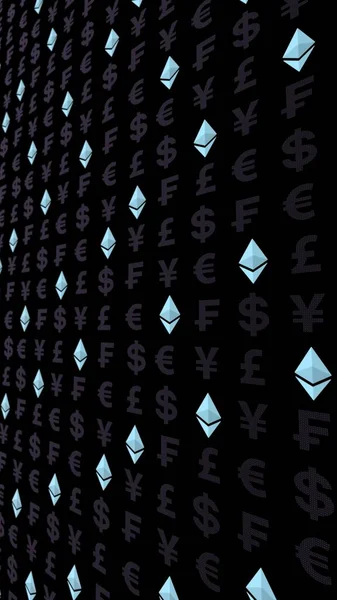 Krystal Ethereum Měna Tmavém Pozadí Symbol Digitální Měny Kryptografická Měna — Stock fotografie