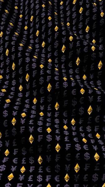 Ethereum Classic Měna Tmavém Pozadí Digitální Kryptografická Značka Měnový Efekt — Stock fotografie