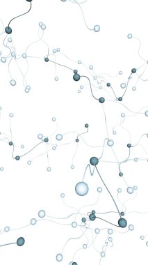 Sinir ağı. Sosyal ağ. Fütüristik DNA, deoksiribonükleik asit. Soyut molekül, hücre illüstrasyonu, miselyum. Beyaz arka plan. 3d illüstrasyon