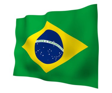 Brezilya bayrağı sallayarak. Ordem e Progresso. Sipariş ve ilerleme. Rio de Janeiro. Güney Amerika. Devlet sembolü. 3D çizim