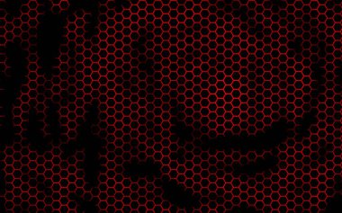 Kırmızı arka plandaki petek. Çokgen in perspektif görünümü petek gibi görünüyor. Biyometrik geometri. 3d illüstrasyon