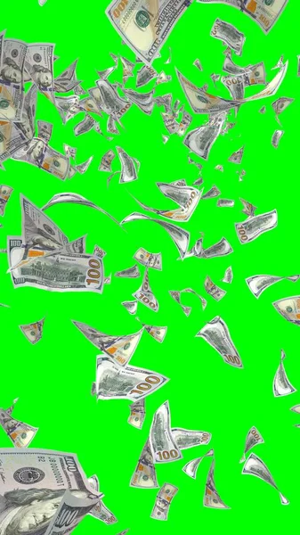 Latające Banknoty Dolarowe Odizolowane Chromakey Pieniądze Lecą Powietrzu 100 Banknotów — Zdjęcie stockowe