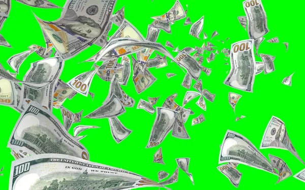 Banconote Dollari Volanti Isolate Chromakey Soldi Volano Aria 100 Banconote — Foto Stock