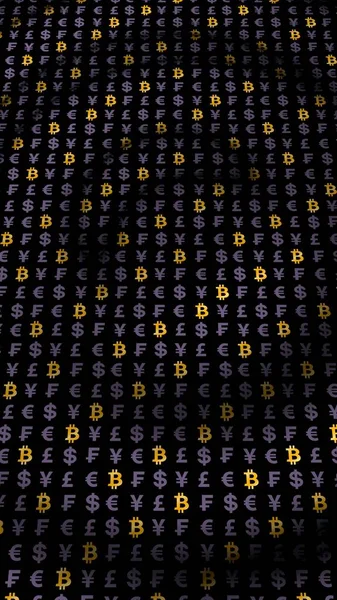 Bitcoin Moneda Fondo Oscuro Signatura Criptográfica Digital Efecto Onda Fluctuaciones —  Fotos de Stock