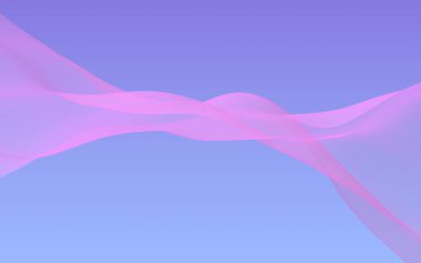 Mavi gökyüzü soyut arka plan pembe dalga. Çırpınan pembe atkı. Rüzgar pembesi kumaşa el sallıyor. 3d illüstrasyon