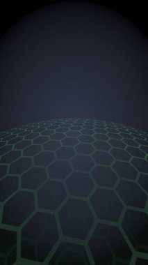 Çok katmanlı petek küresi, siyah arka planda mavi, sosyal ağ, bilgisayar ağı, teknoloji, küresel ağ. 3d illüstrasyon