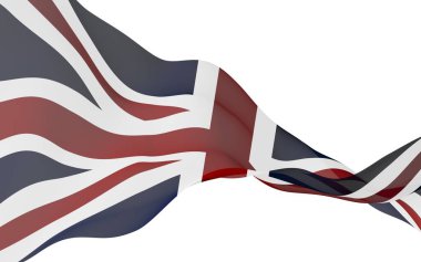 Büyük Britanya bayrağı sallayarak. İngiliz bayrağı. Birleşik Krallık of Büyük Britanya ve Kuzey İrlanda. İngiltere'de devlet sembolü. 3D çizim