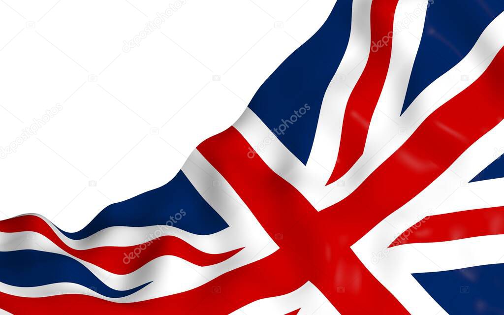 Waving flag of the Great Britain. British flag. United Kingdom of Great Britain and Northern Ireland. State symbol of the UK. 3D illustration