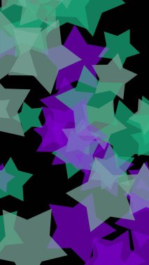 Koyu renkli yarı saydam yıldızlar. Dikey görüntü yönlendirmesi. 3d illüstrasyon