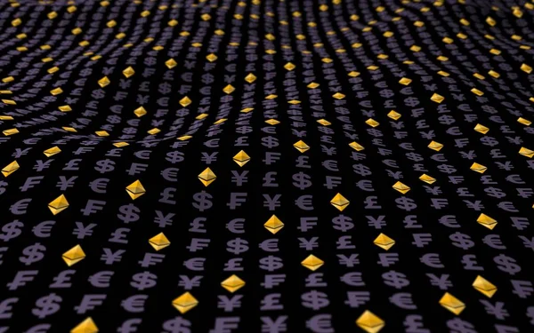 Ethereum Clássico Moeda Fundo Escuro Símbolo Criptográfico Digital Efeito Onda — Fotografia de Stock